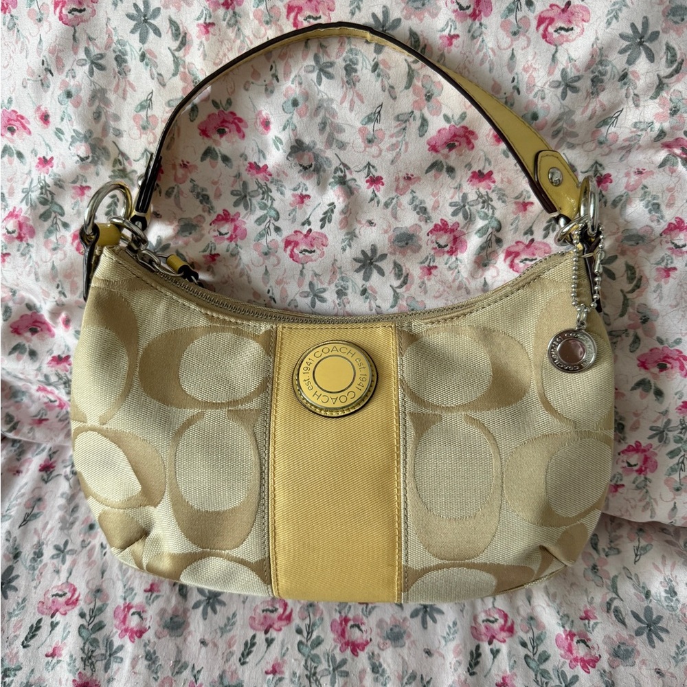 Coach Yellow and Tan Shoulder Bag
